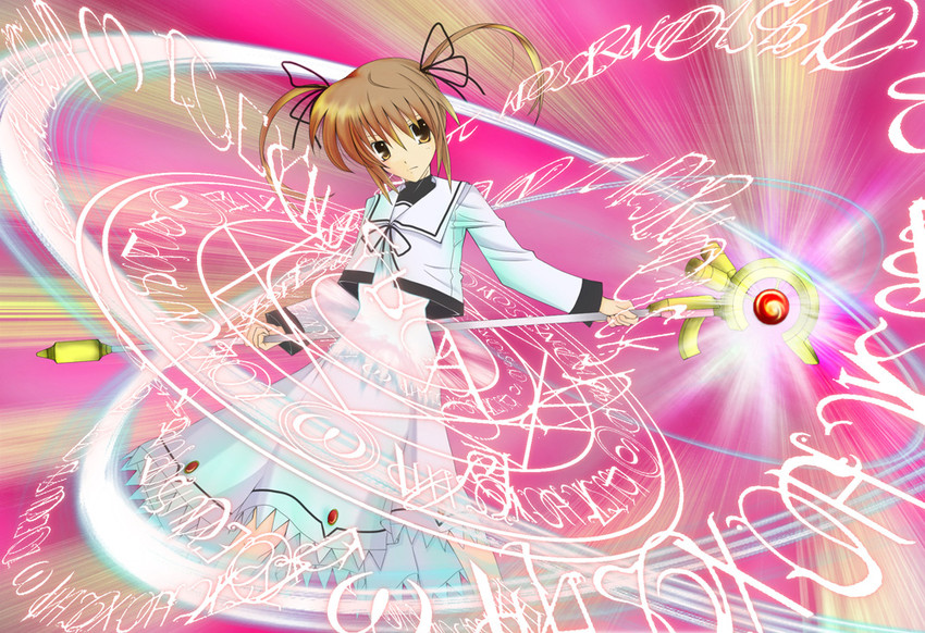 takamachi nanoha and raising heart (lyrical nanoha and 2 more) drawn by akira_(rx178145)