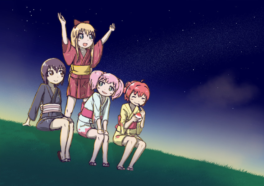 toshinou kyouko, akaza akari, funami yui, and yoshikawa chinatsu (yuruyuri) drawn by kyoyama3