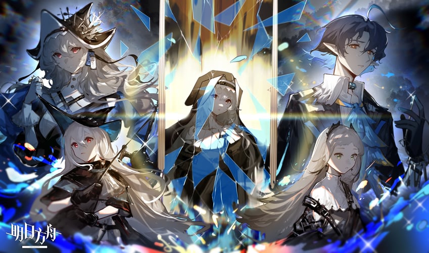 skadi, specter, irene, specter the unchained, and lumen (arknights) drawn by luan_teng