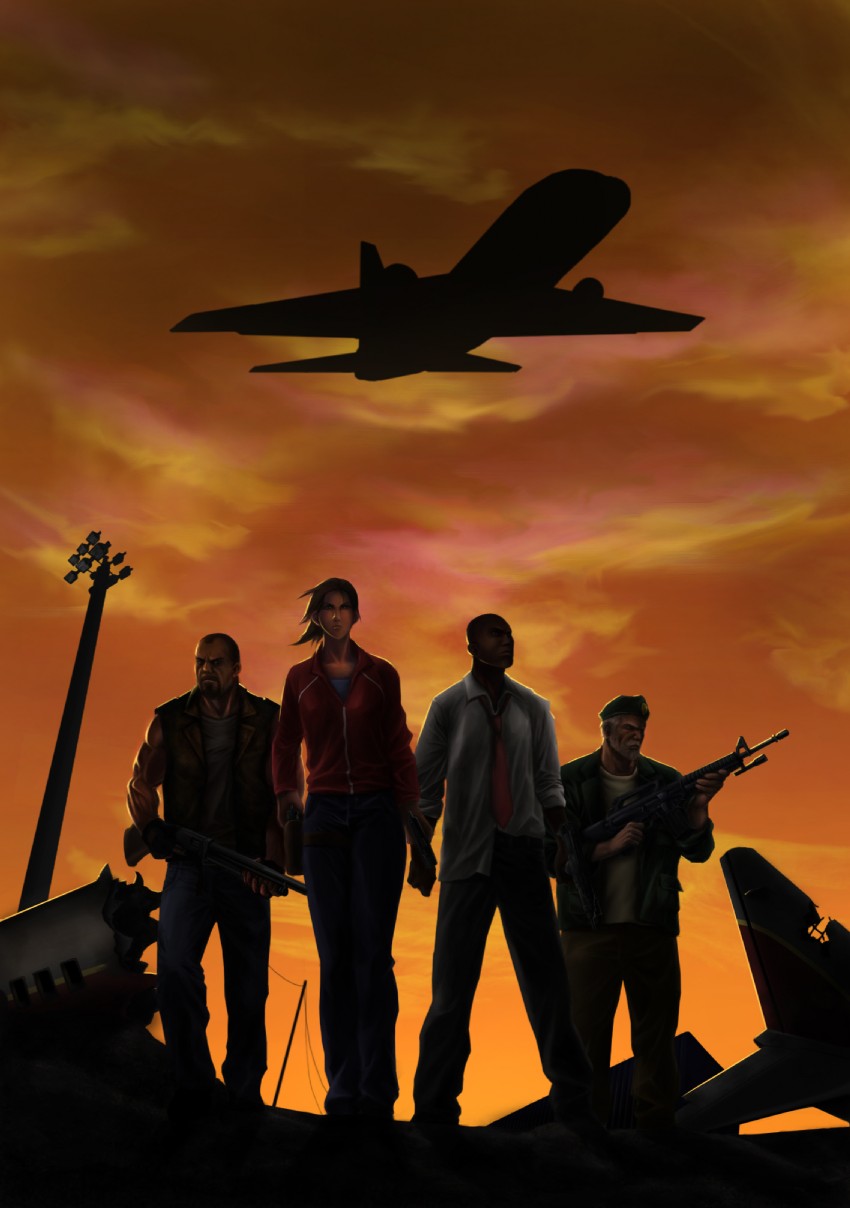 zoey, louis, bill, and francis (left 4 dead and 1 more) drawn by karuma9