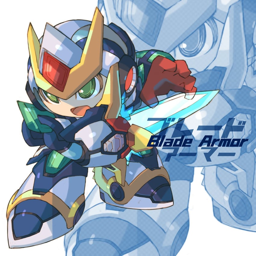 x and blade armor x (mega man and 2 more) drawn by iikoao