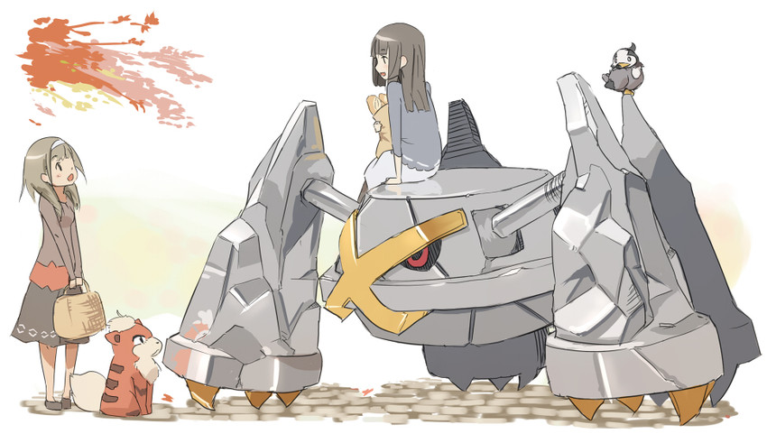 growlithe, metagross, and starly (pokemon) drawn by jitsu_hidari