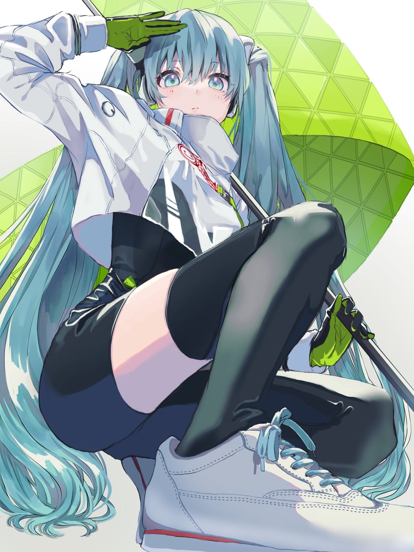 hatsune miku and racing miku (vocaloid and 1 more) drawn by fujita_natsumi