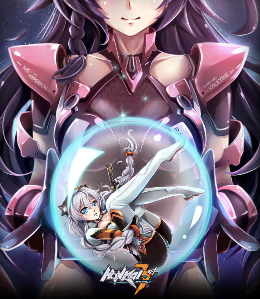 kiana kaslana and raiden mei (honkai and 1 more) drawn by murasaki-hoshi