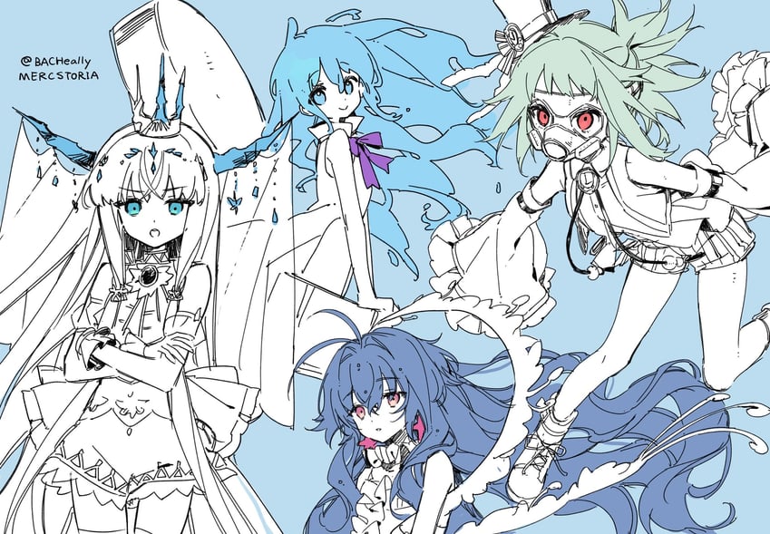 merc, canakaeia, skadius, and chime (merc storia) drawn by bacheally