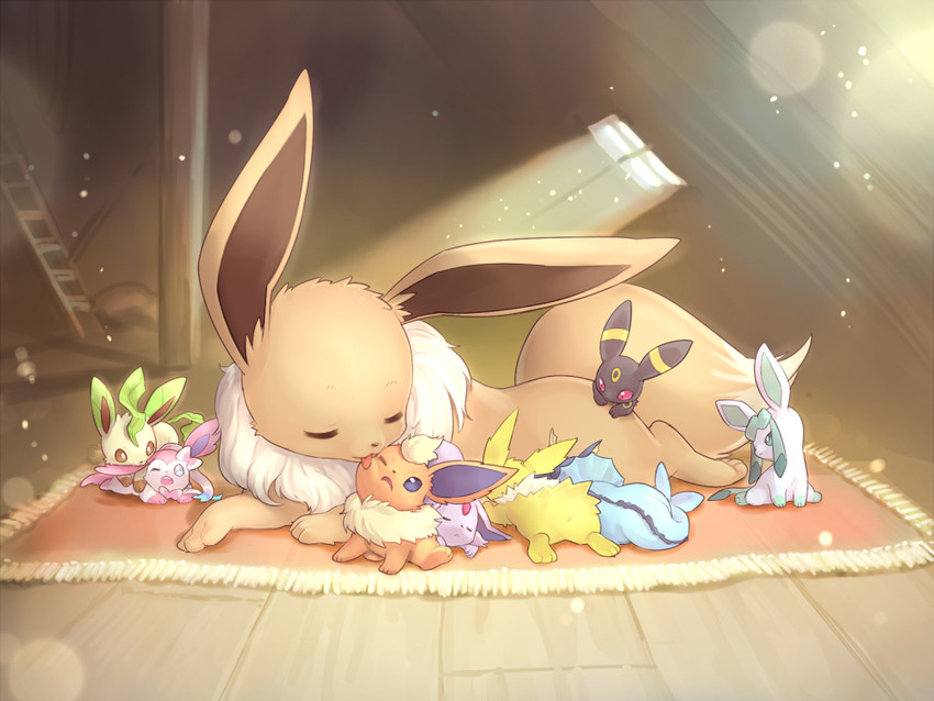 eevee, sylveon, umbreon, glaceon, vaporeon, and 4 more (pokemon) drawn by fuchsia