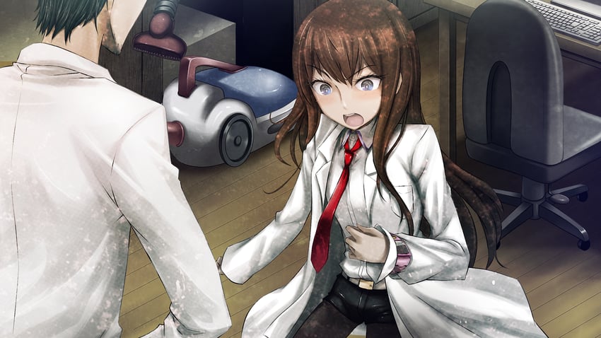 makise kurisu and okabe rintarou (steins;gate and 1 more) drawn by huke
