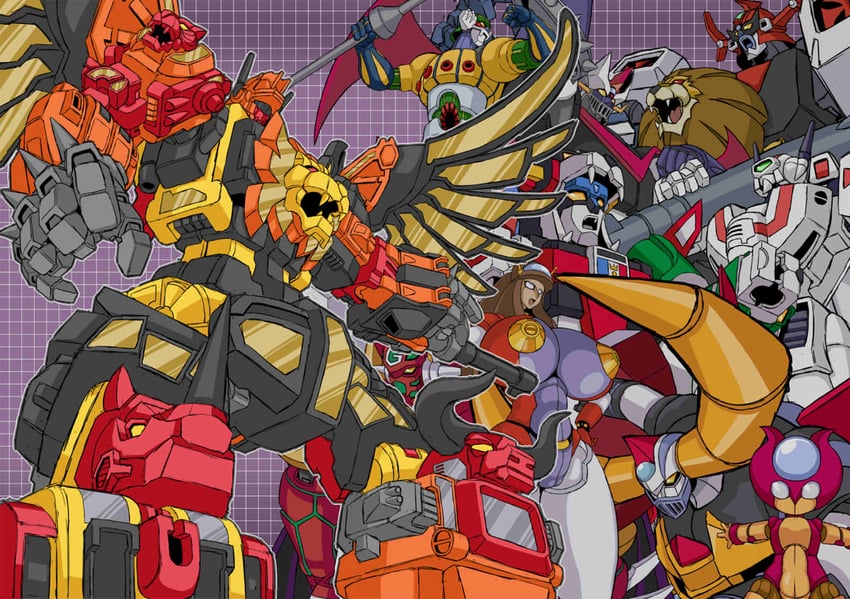 vf-1j, shin getter-1, great mazinger, golion, aphrodai a, and 6 more (macross and 15 more) drawn by great_magami