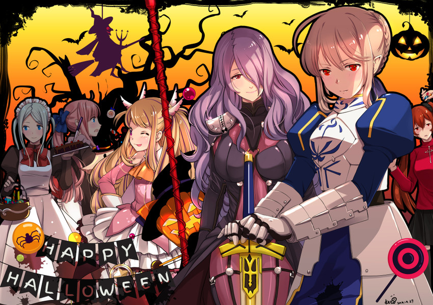 artoria pendragon, saber, tohsaka rin, illyasviel von einzbern, scathach, and 9 more (fate and 7 more) drawn by kero_sweet