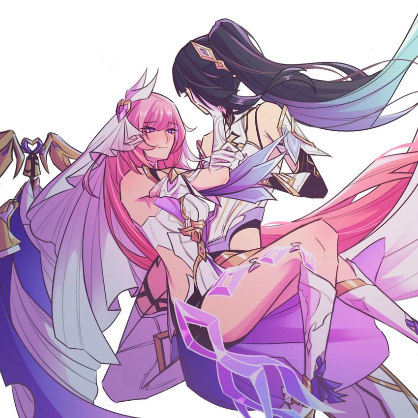 raiden mei and elysia (honkai and 1 more) drawn by kunniho