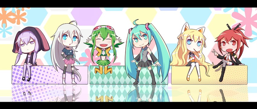 hatsune miku, yuzuki yukari, gumi, ia, seeu, and 1 more (vocaloid and 1 more) drawn by puuzaki_puuna