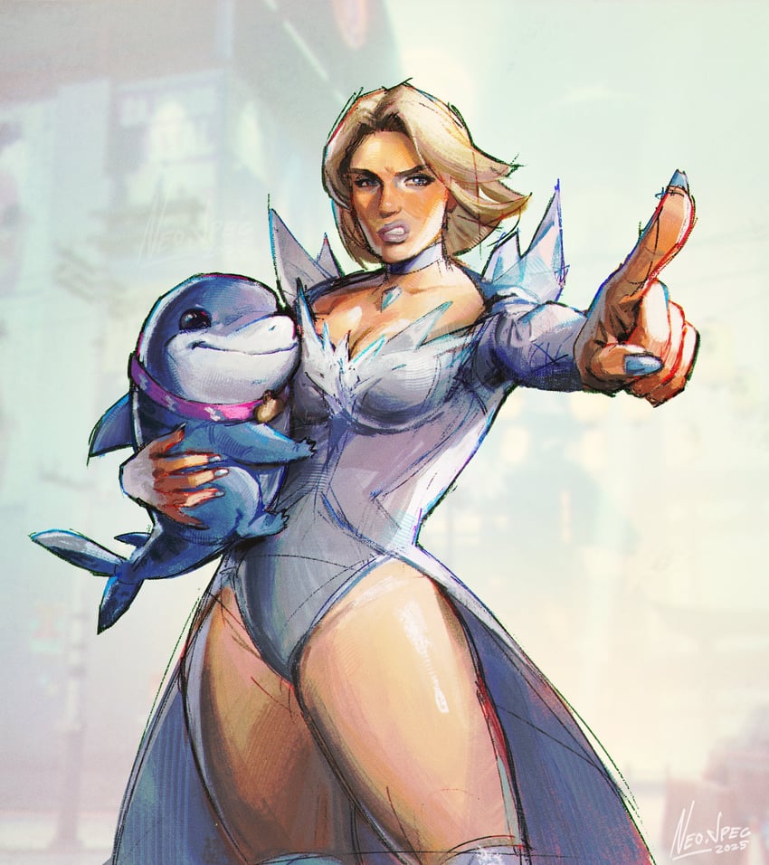 emma frost and jeff the land shark (marvel and 2 more) drawn by neo_jpeg