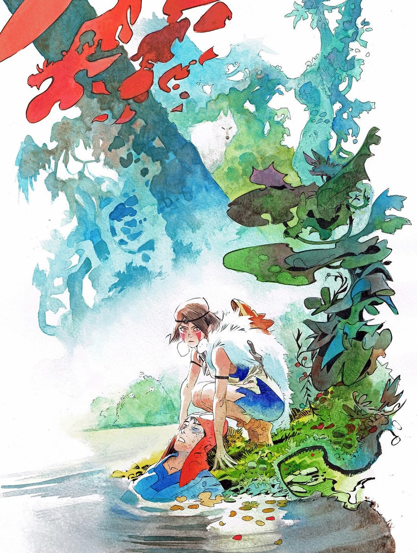 san and ashitaka (studio ghibli and 1 more) drawn by matias_bergara