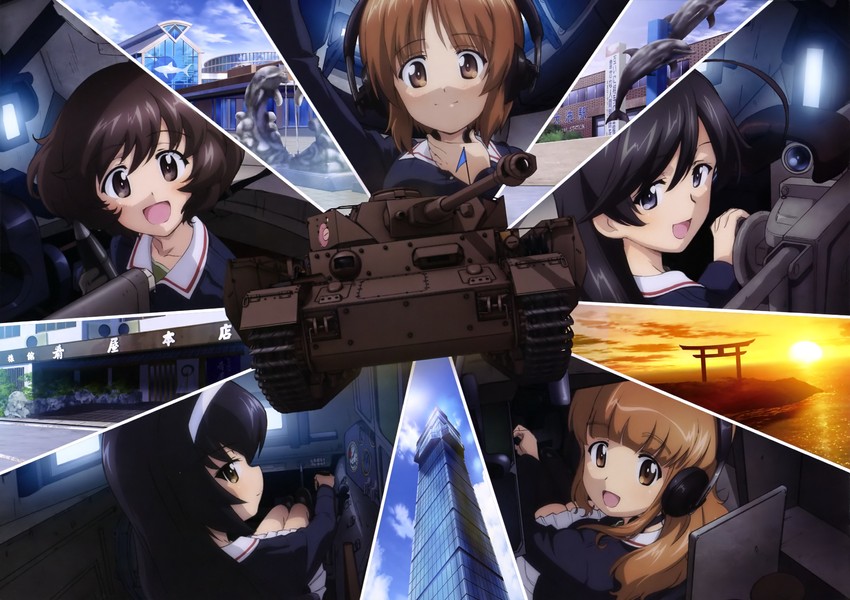nishizumi miho, akiyama yukari, takebe saori, reizei mako, and isuzu hana (girls und panzer)