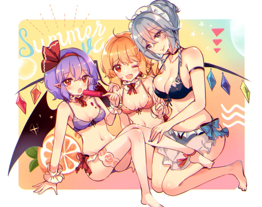 remilia scarlet, flandre scarlet, and izayoi sakuya (touhou) drawn by kirero