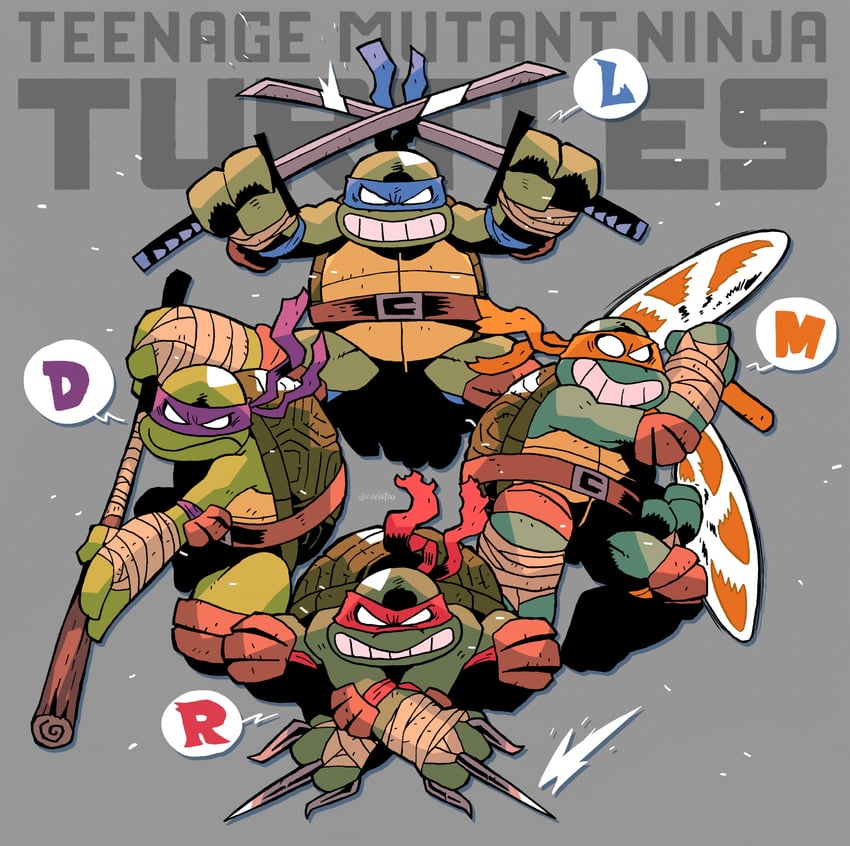 leonardo, raphael, donatello, and michelangelo (teenage mutant ninja turtles) drawn by rariatto_(ganguri)