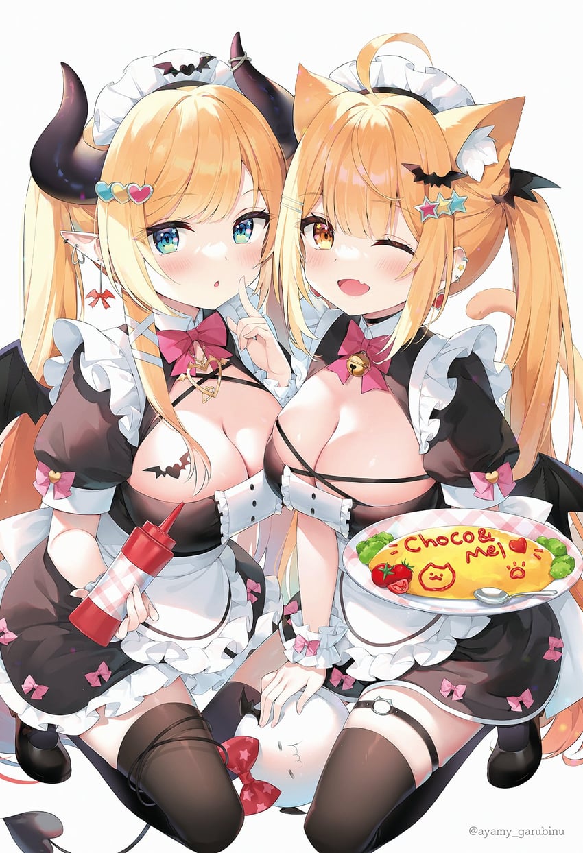 yuzuki choco, yozora mel, and kapumin (hololive) drawn by ayamy