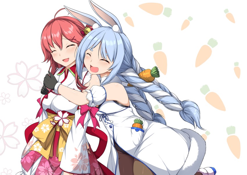 usada pekora and sakura miko (hololive) drawn by sheita