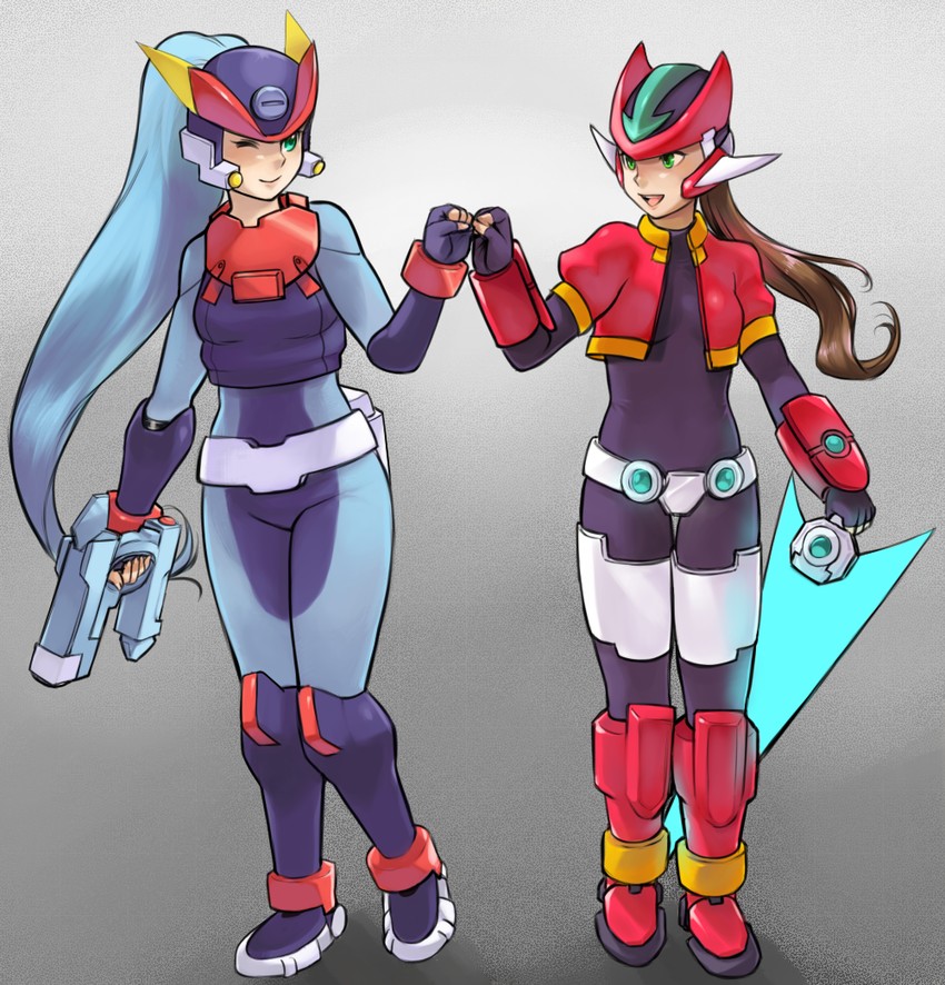 aile, ashe, model zx, and model a (mega man and 2 more) drawn by roarke_(lavenderincubus)