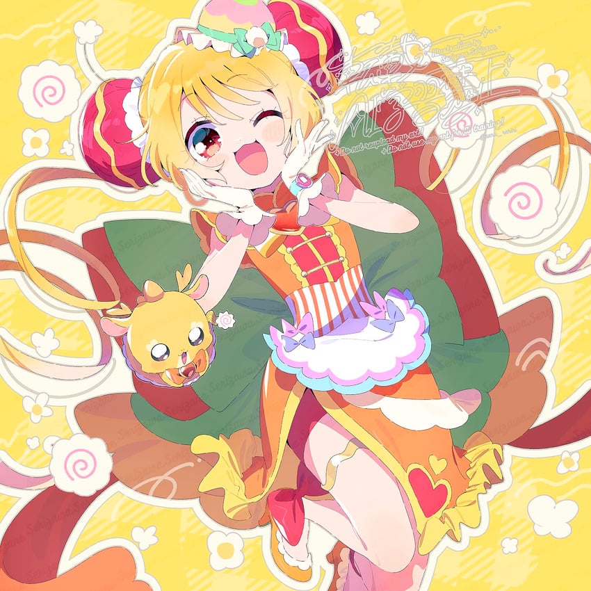 hanamichi ran, cure yum-yum, and mem-mem (precure and 1 more) drawn by serizawa_serizane