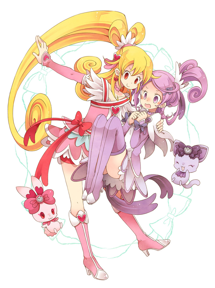 aida mana, kenzaki makoto, cure heart, cure sword, davi, and 1 more (precure and 1 more) drawn by uppi