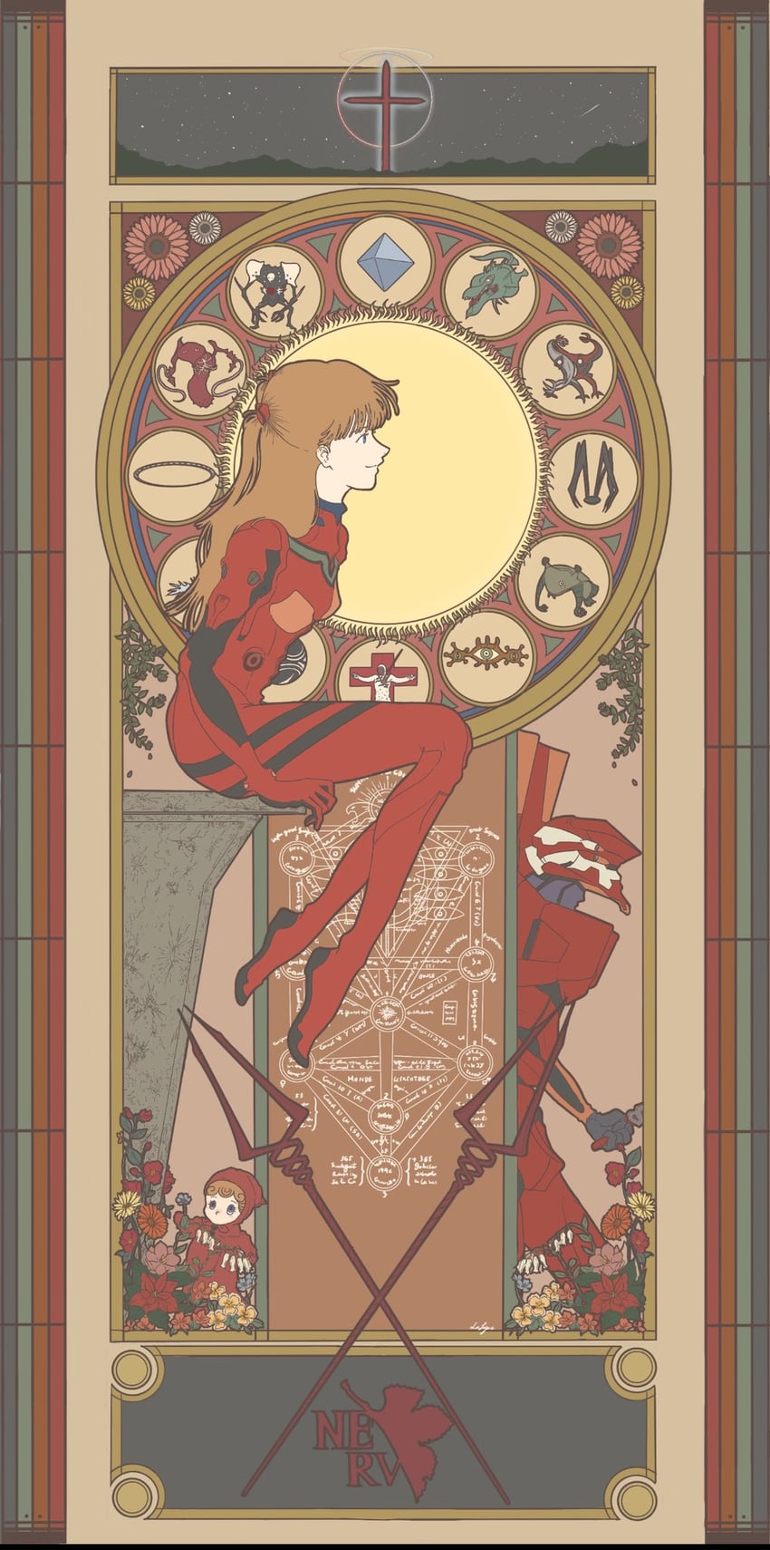 souryuu asuka langley, eva 02, sachiel, ramiel, shamshel, and 6 more (neon genesis evangelion) drawn by lafigue5x3