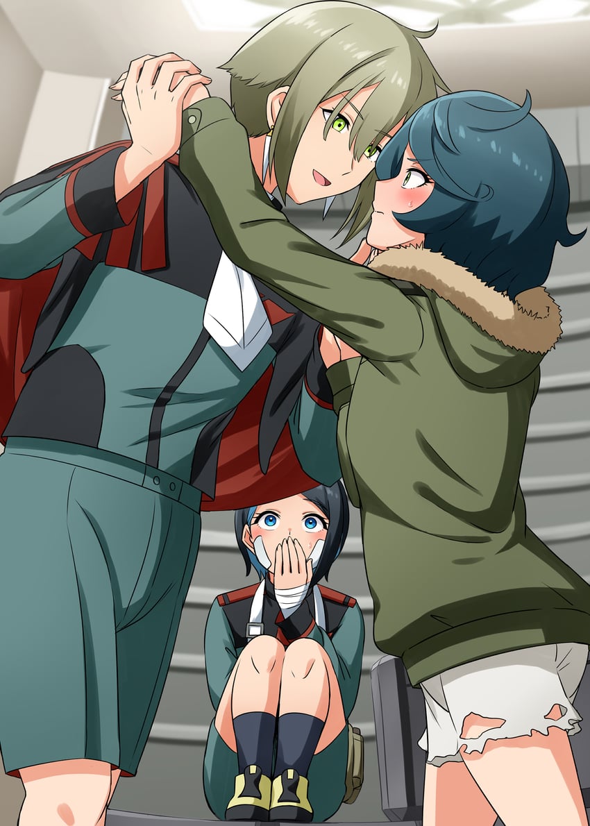elan ceres, nika nanaura, and norea du noc (gundam and 1 more) drawn by kamelie