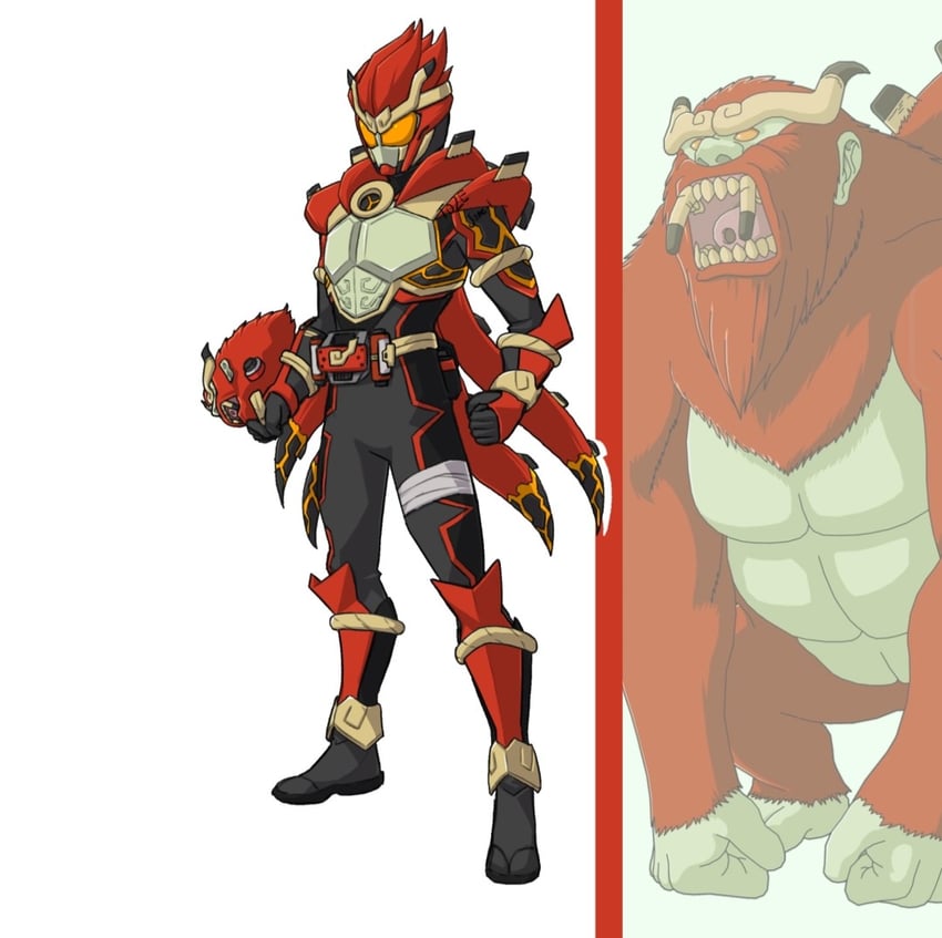 kamen rider goh and son gokuu (original and 3 more) drawn by to_ze