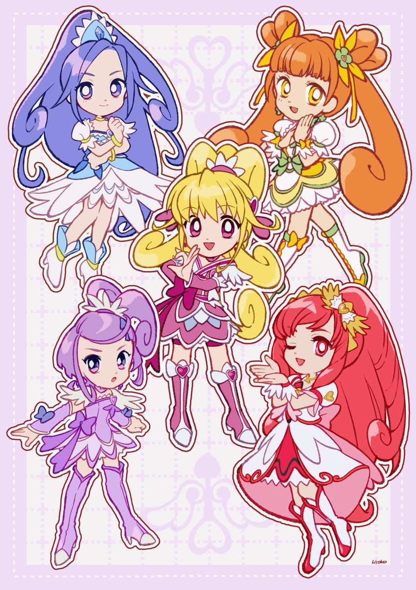 hishikawa rikka, aida mana, kenzaki makoto, yotsuba alice, cure heart, and 5 more (precure and 1 more) drawn by uwded_207