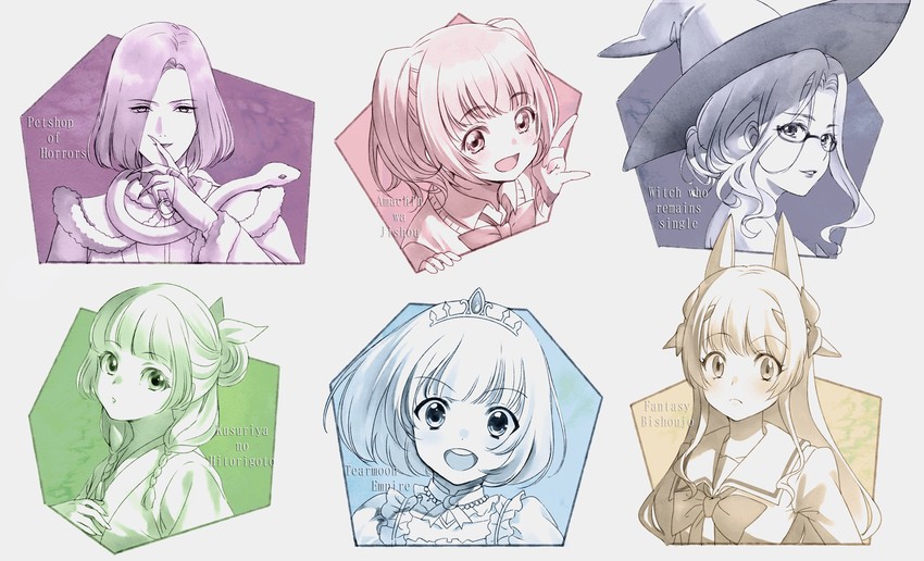 maomao, tachibana hinata, mia luna tearmoon, count d, kurokawa mikage, and 1 more (kusuriya no hitorigoto and 5 more) drawn by kaze-hime