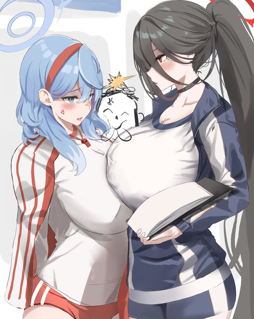 sensei, doodle sensei, ako, and hasumi (blue archive) drawn by horin