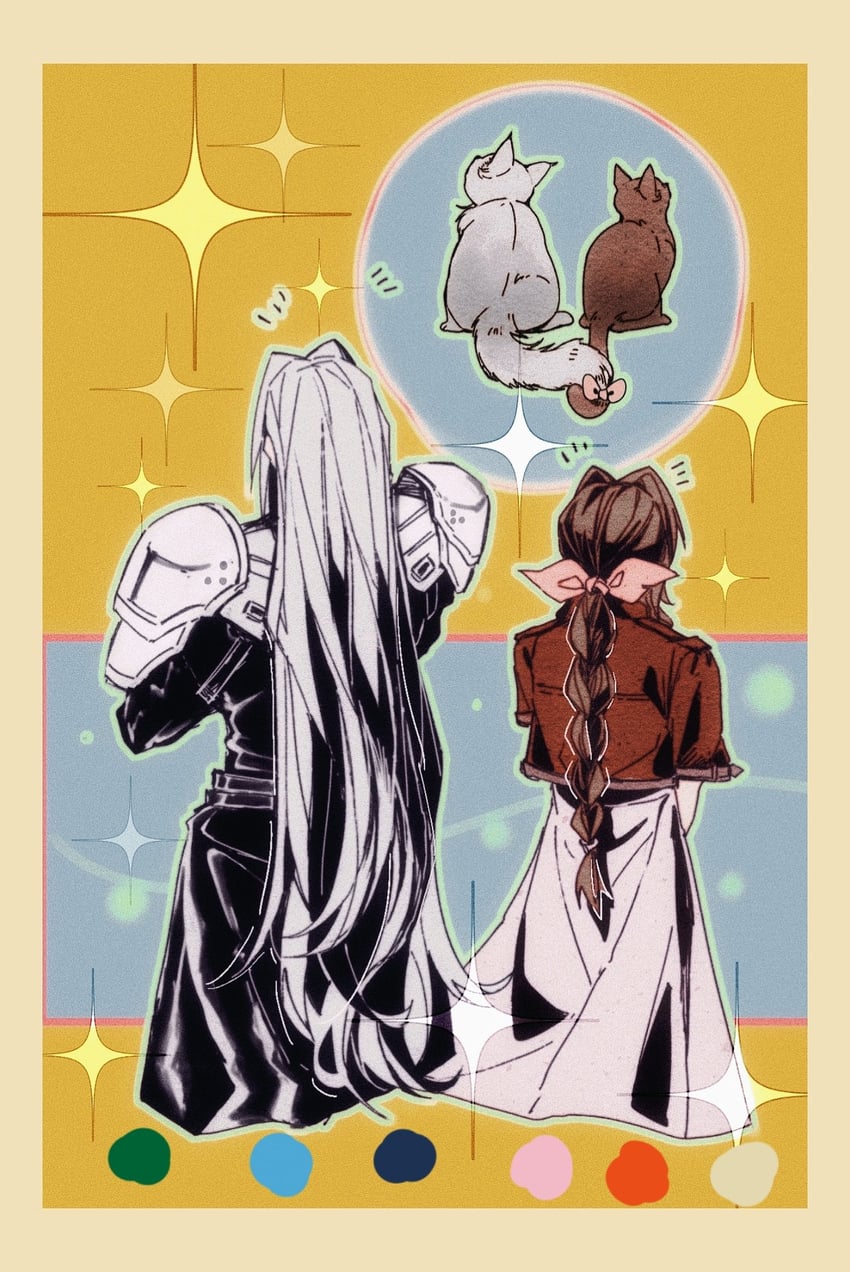 aerith gainsborough and sephiroth (final fantasy and 3 more) drawn by zdax20001212