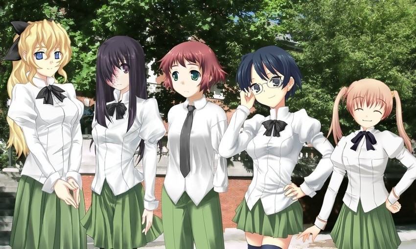 ikezawa hanako, satou lilly, tezuka rin, ibarazaki emi, and hakamichi shizune (katawa shoujo)