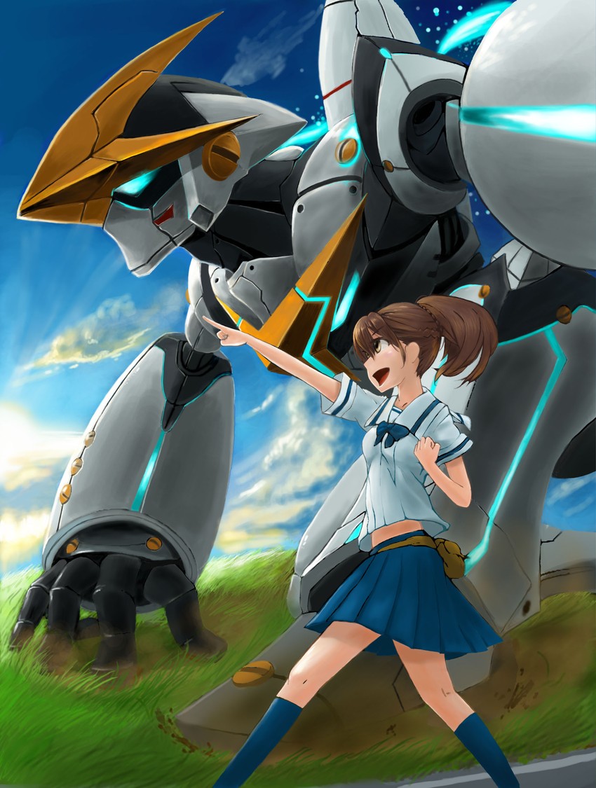 senomiya akiho and gunvarrel (robotics;notes) drawn by morimoka