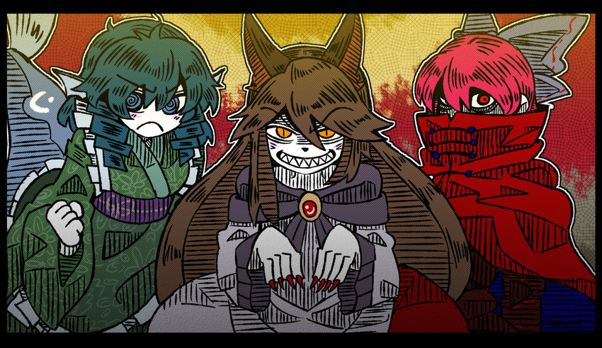 imaizumi kagerou, sekibanki, and wakasagihime (touhou) drawn by suenari_(peace)