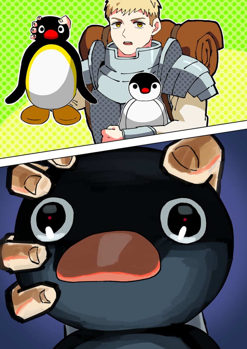laios touden, pingu, and pinga (dungeon meshi and 1 more) drawn by joyoekaki