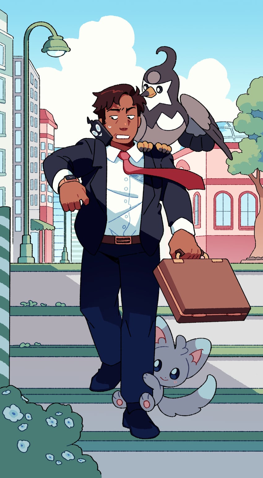 rotom, rotom phone, minccino, and staravia (pokemon) drawn by fourleafisland