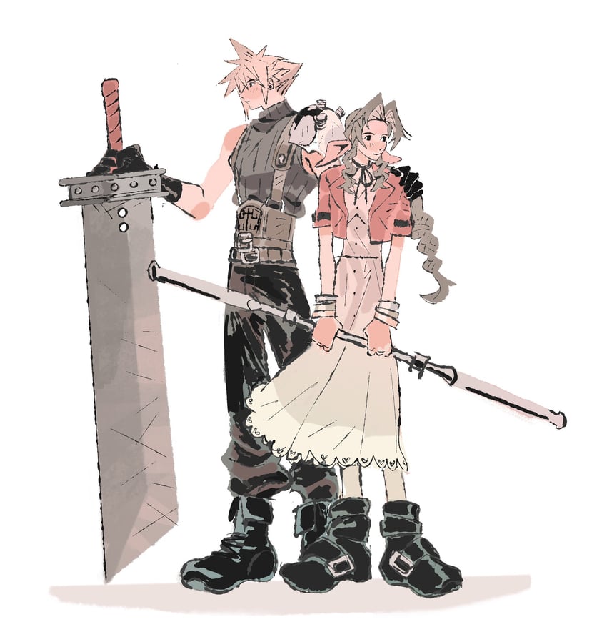 cloud strife and aerith gainsborough (final fantasy and 2 more) drawn by jaysoysaucee