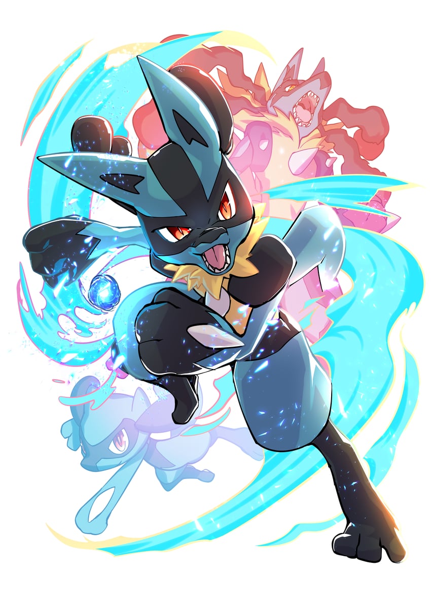 lucario, riolu, and mega lucario (pokemon) drawn by kakashino_kakato