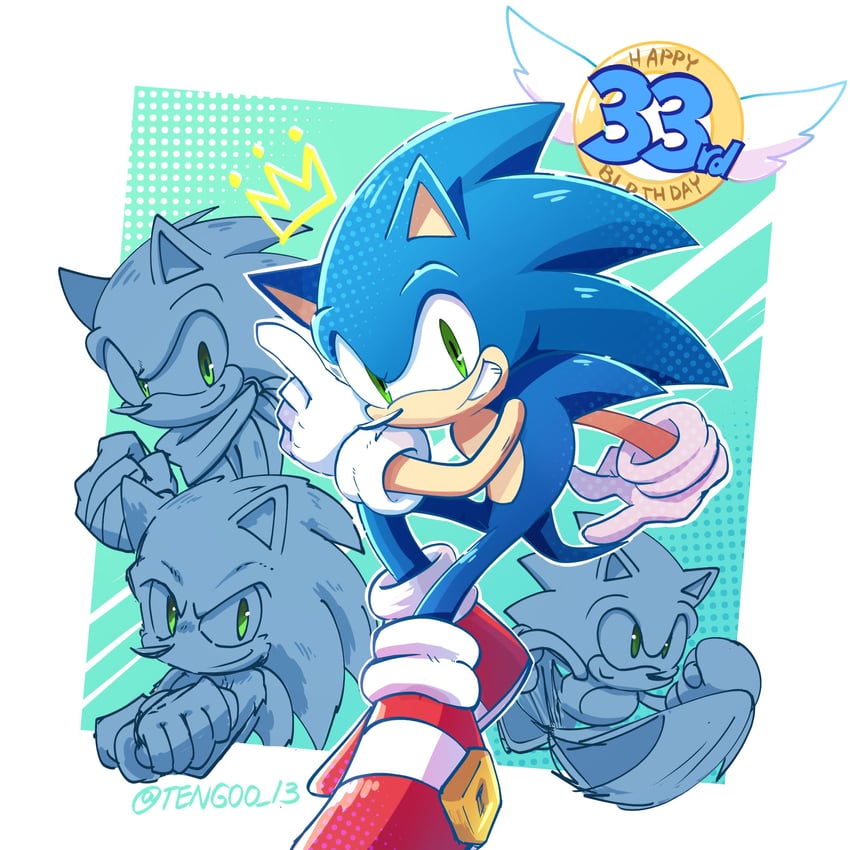 sonic the hedgehog and classic sonic (sonic the hedgehog and 2 more) drawn by tengoo_13