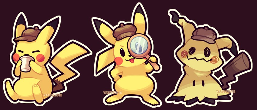 pikachu, mimikyu, and detective pikachu (pokemon and 1 more) drawn by yatsunote