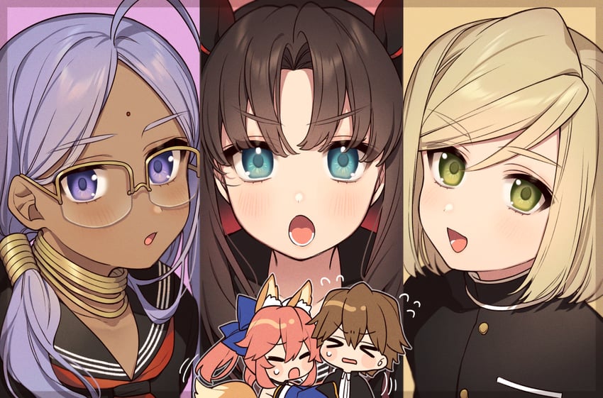 tamamo, tamamo no mae, kishinami hakuno, tohsaka rin, rani viii, and 1 more (fate and 2 more) drawn by karokuchitose