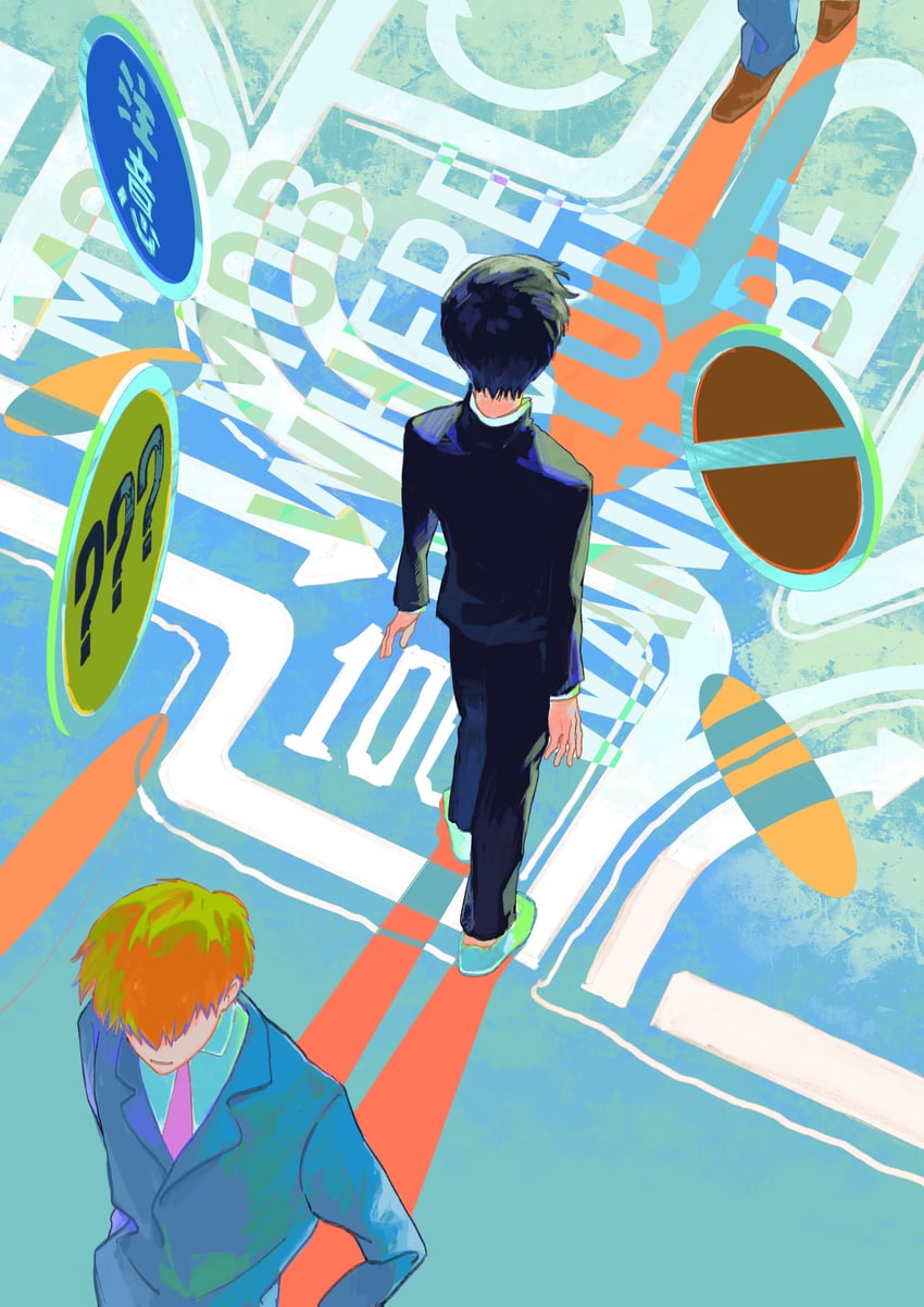 kageyama shigeo and reigen arataka (mob psycho 100) drawn by bianzao