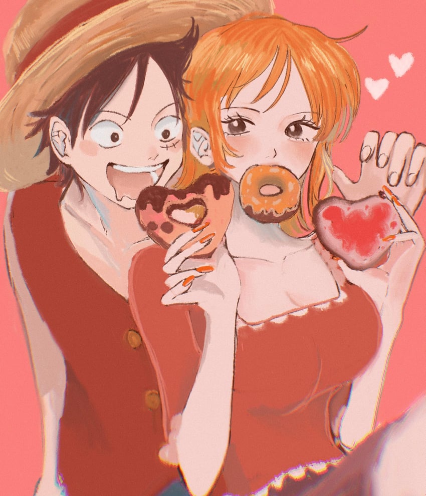 nami and monkey d. luffy (one piece) drawn by shio_(im_rt56)