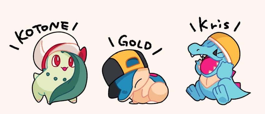 cyndaquil, chikorita, and totodile (pokemon) drawn by nose_poke000