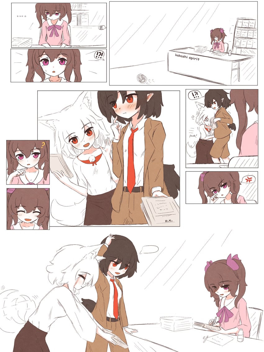 shameimaru aya, inubashiri momiji, and himekaidou hatate (touhou) drawn by kokowoch