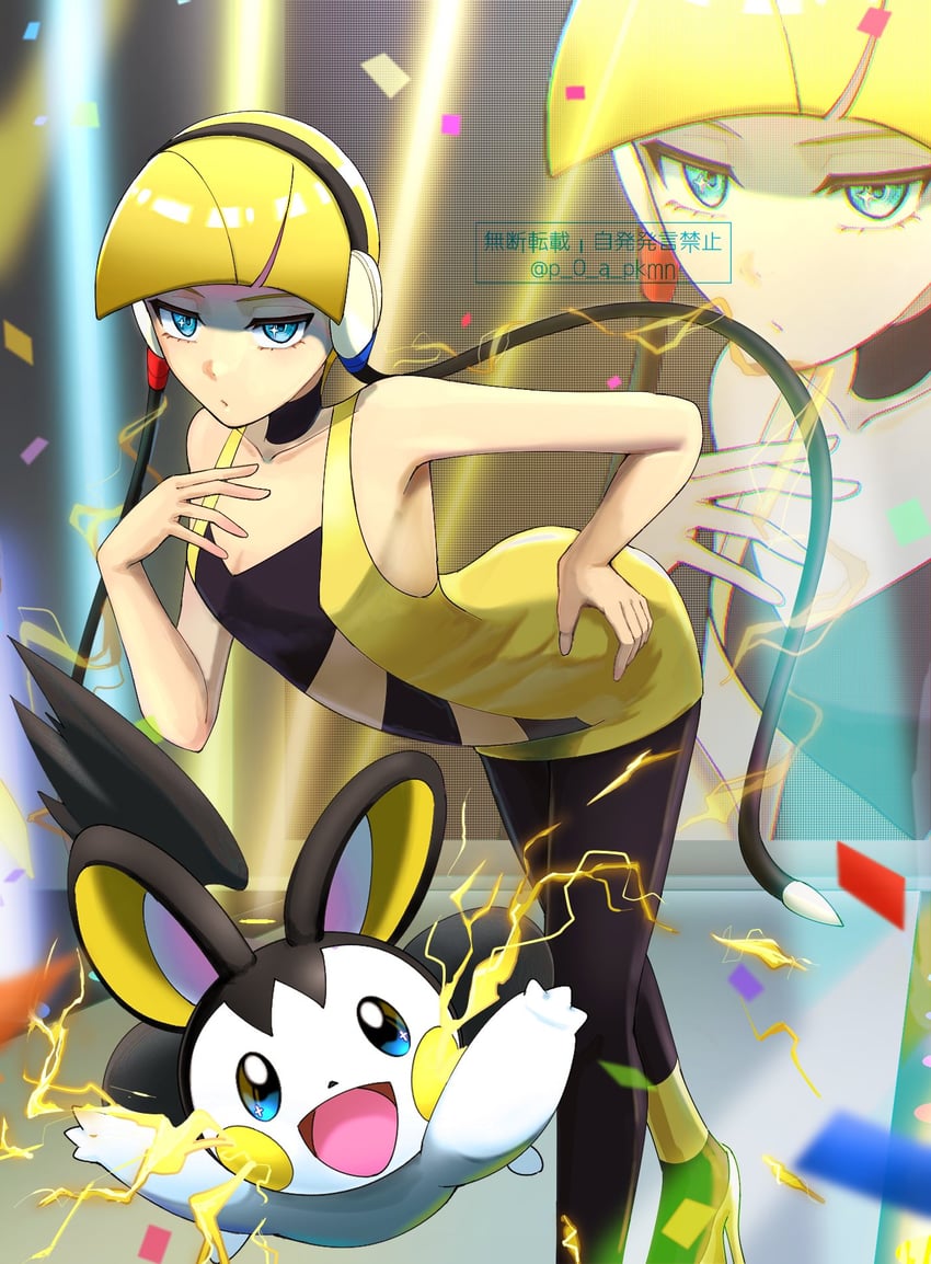 elesa and emolga (pokemon and 1 more) drawn by p_0_a