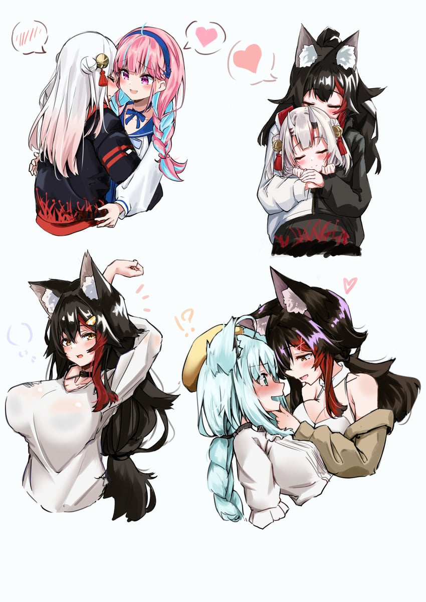 shirakami fubuki, minato aqua, ookami mio, and nakiri ayame (hololive) drawn by mooninkyuu