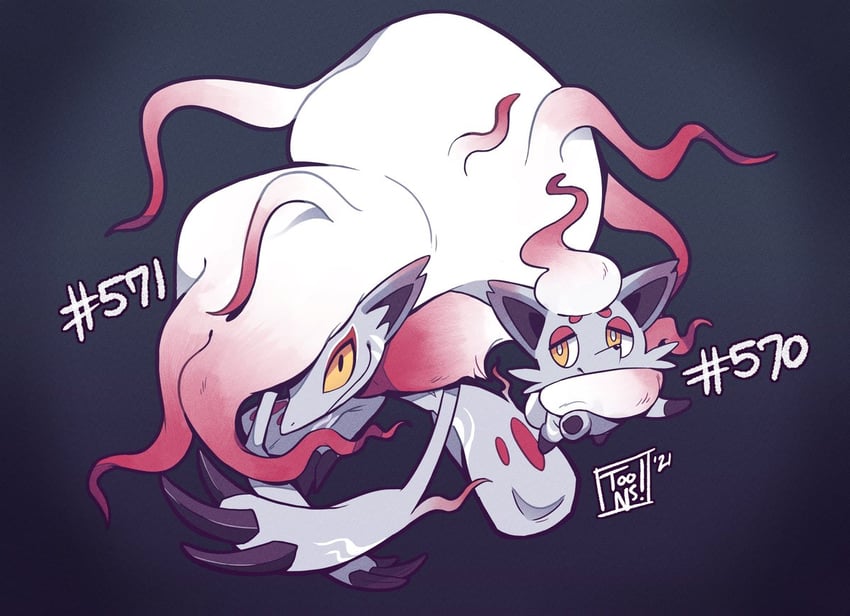 hisuian zorua and hisuian zoroark (pokemon) drawn by datoonie