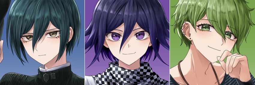 oma kokichi, saihara shuichi, and amami rantaro (danganronpa and 1 more) drawn by porary